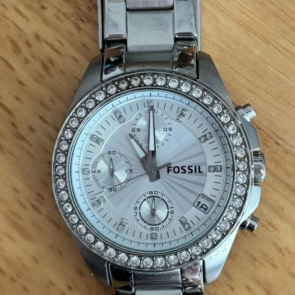 Fossil Ladies Stainless Steel Quartz Watch Diamond Prisn Cut Crystal ES-1895 Fossil Stella Sport Chronograph Quartz Crystal Silver Dial  main image 3
